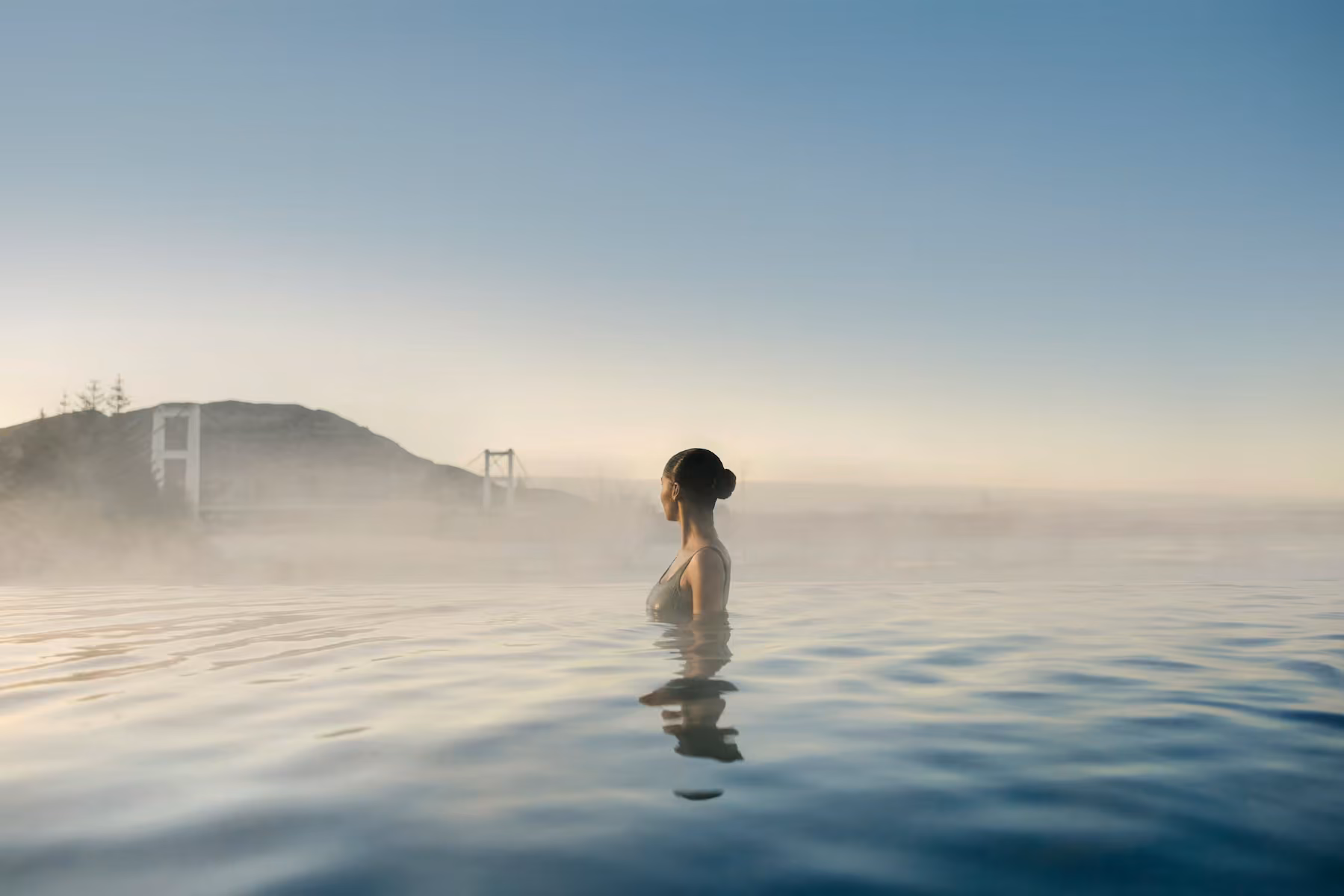 Guest in the lagoon in the morning mist