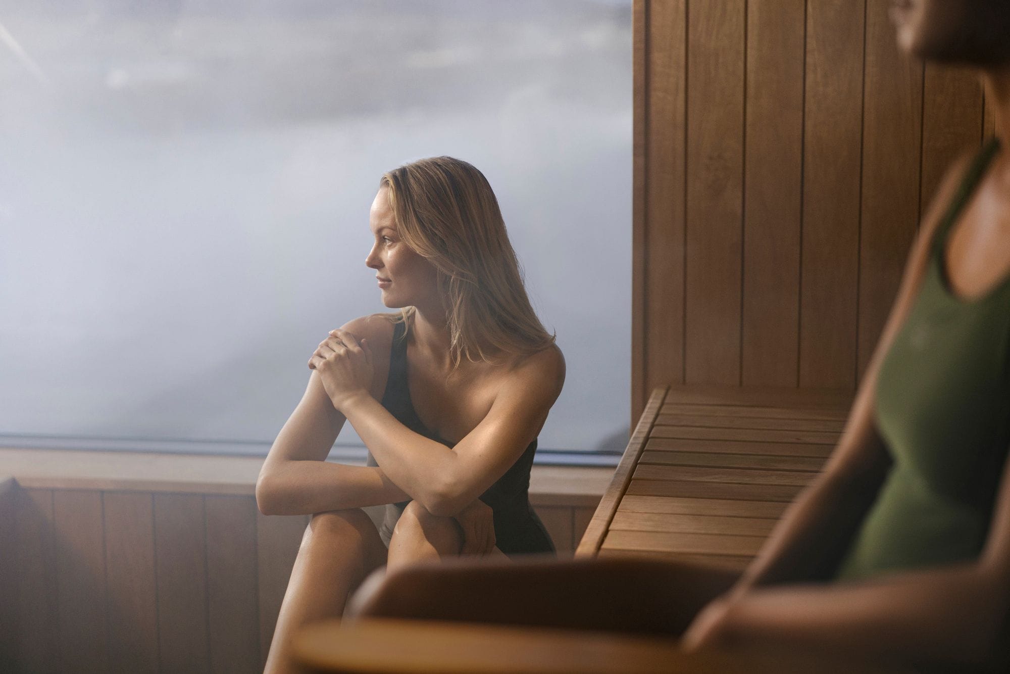 Guests relaxing in the sauna